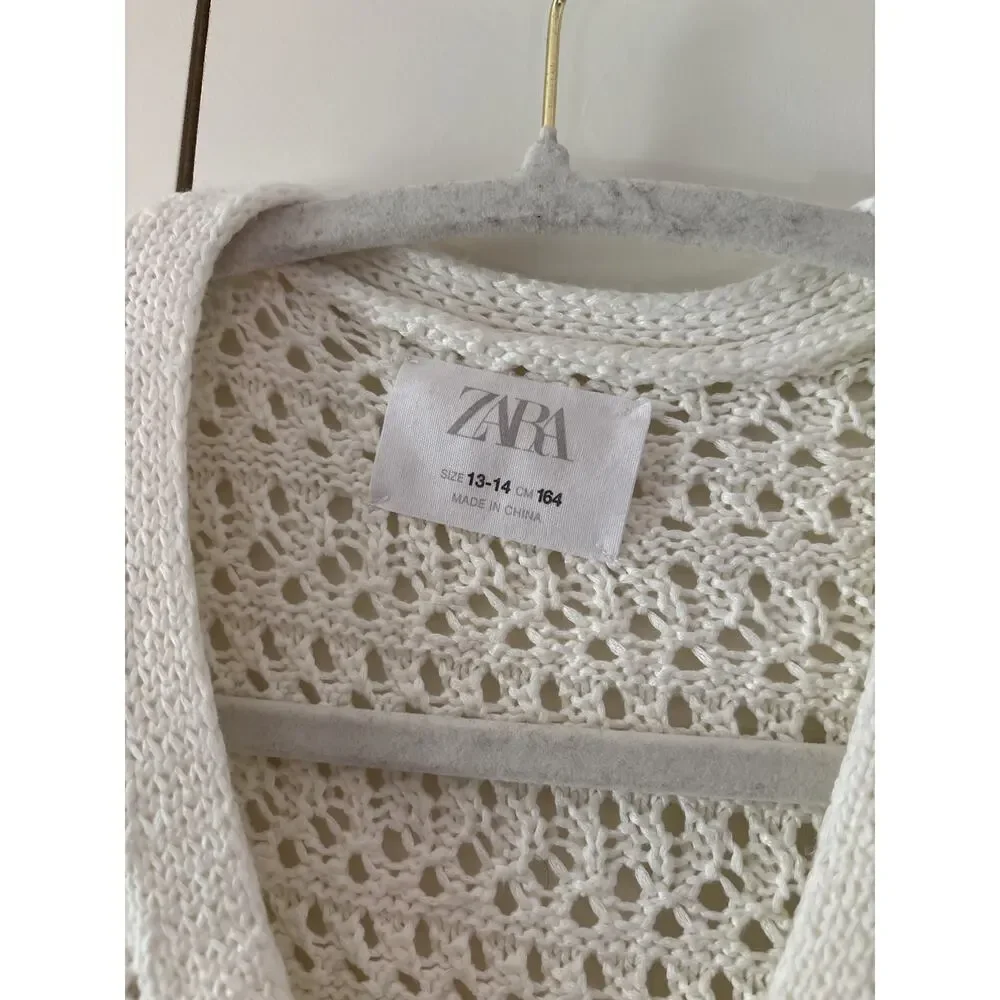 ZARA White Crochet Knit Button Down Shirt 13-14 Years - Picture 3 of 5